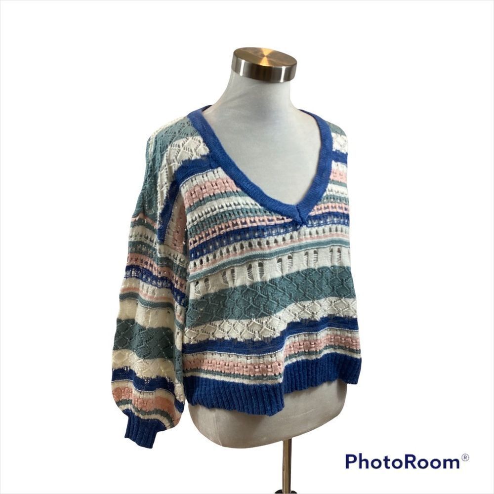 Ladies Umgee Open Knit Full Sleeve V Neck‎ Oversized Sweater Size Small